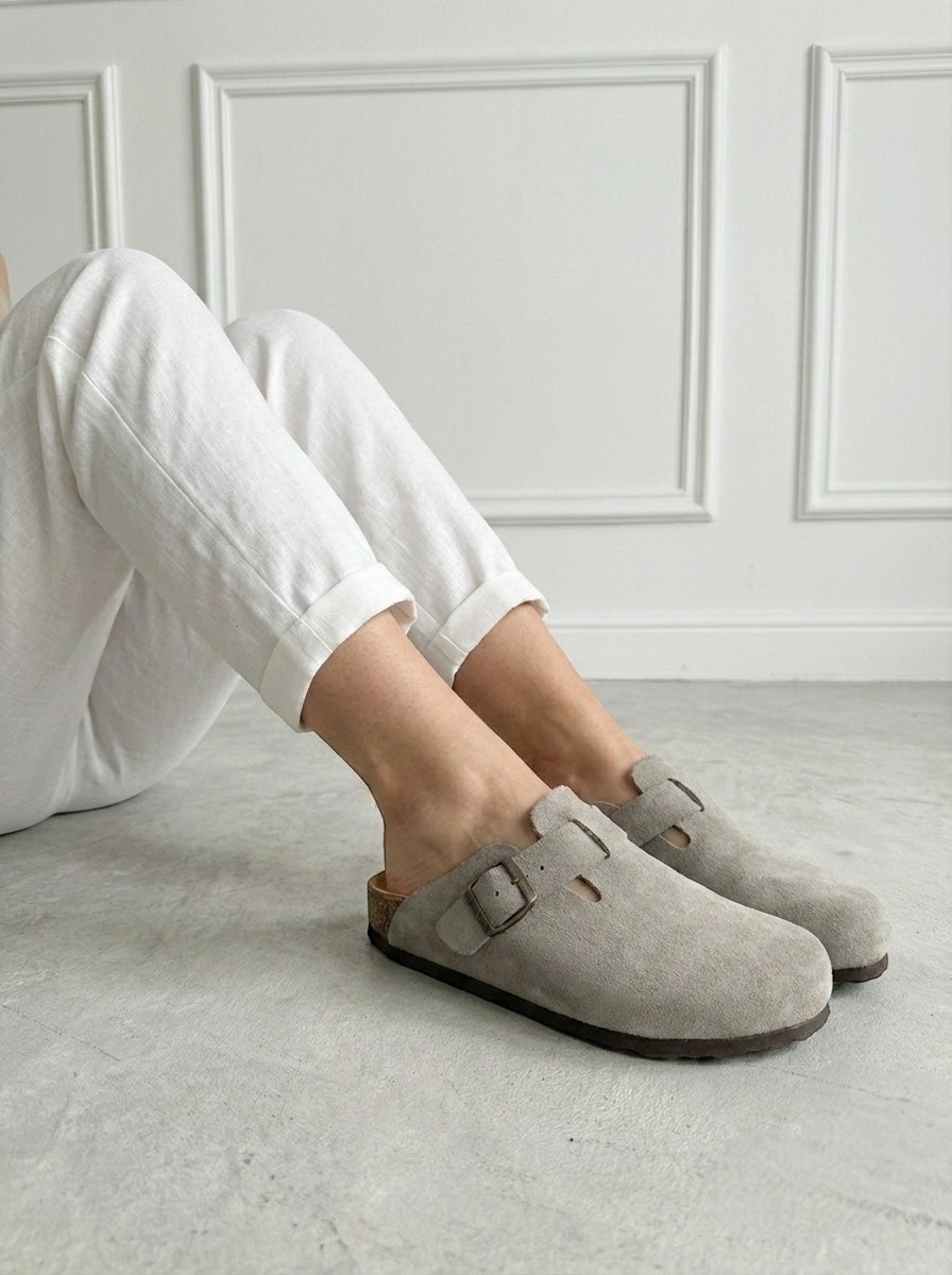 Mycorni Unisex Hakiki Deri Kapalı Terlik - Ortopedik Anatomik Mantar Taban