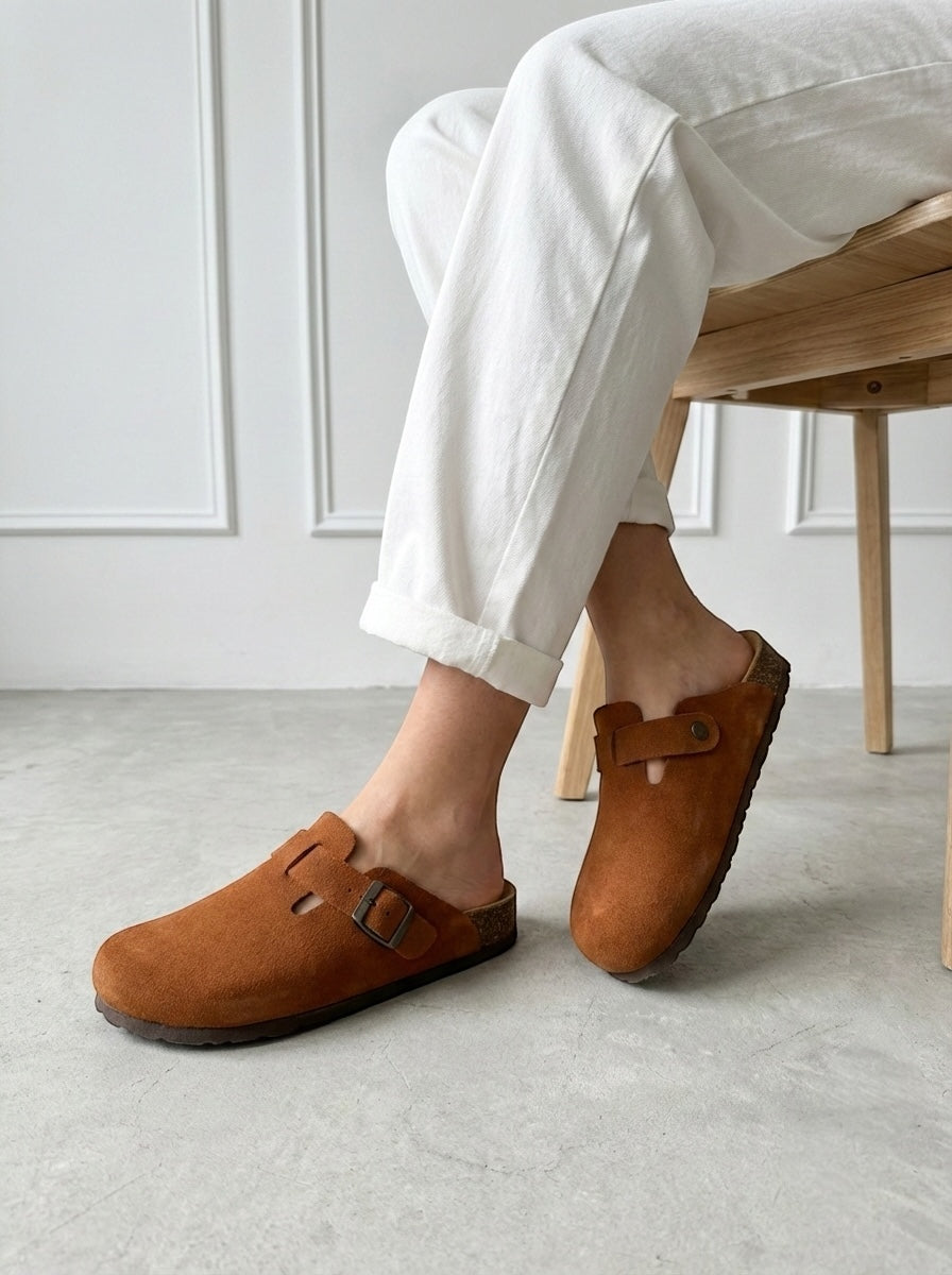 Mycorni Unisex Hakiki Deri Kapalı Terlik - Ortopedik Anatomik Mantar Taban - TABA
