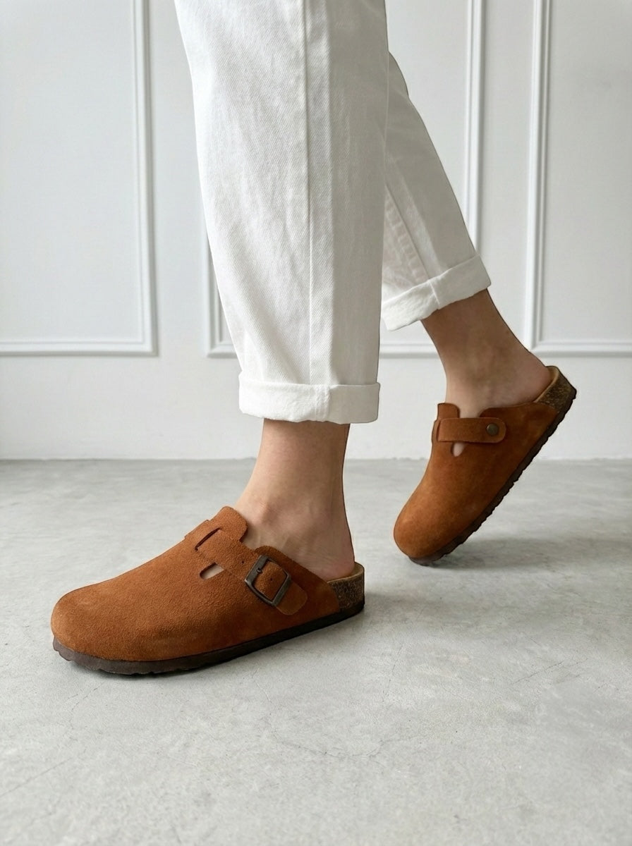 Mycorni Unisex Hakiki Deri Kapalı Terlik - Ortopedik Anatomik Mantar Taban - TABA