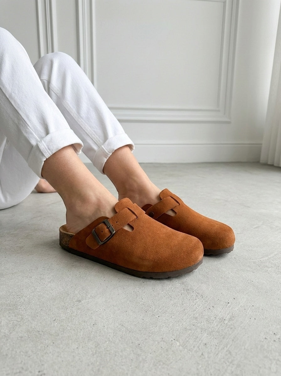 Mycorni Unisex Hakiki Deri Kapalı Terlik - Ortopedik Anatomik Mantar Taban - TABA