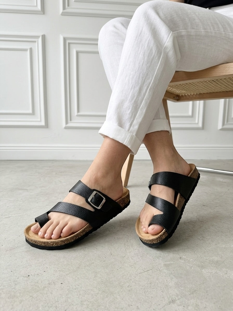 Mycorni Unisex Hakiki Deri Terlik – Parmak Arası Ortopedik Anatomik Mantar Taban