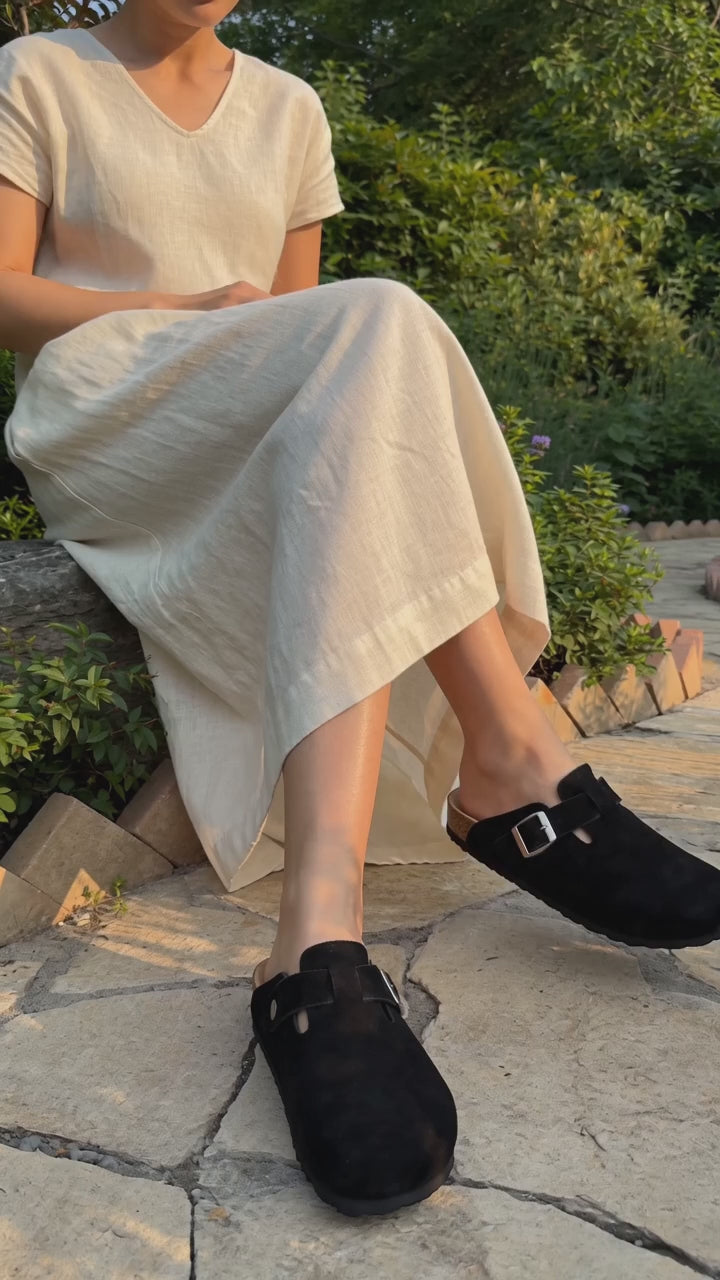 Ortopedik Kapalı Terlik – Hakiki Süet Deri Mantar Taban, Unisex | Siyah
