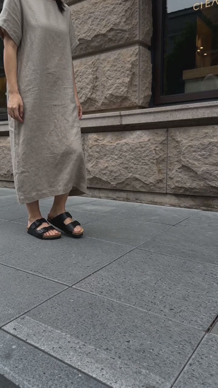 Ortopedik Çift Bantlı Terlik – Hakiki Parlak Deri Mantar Taban, Unisex | Siyah