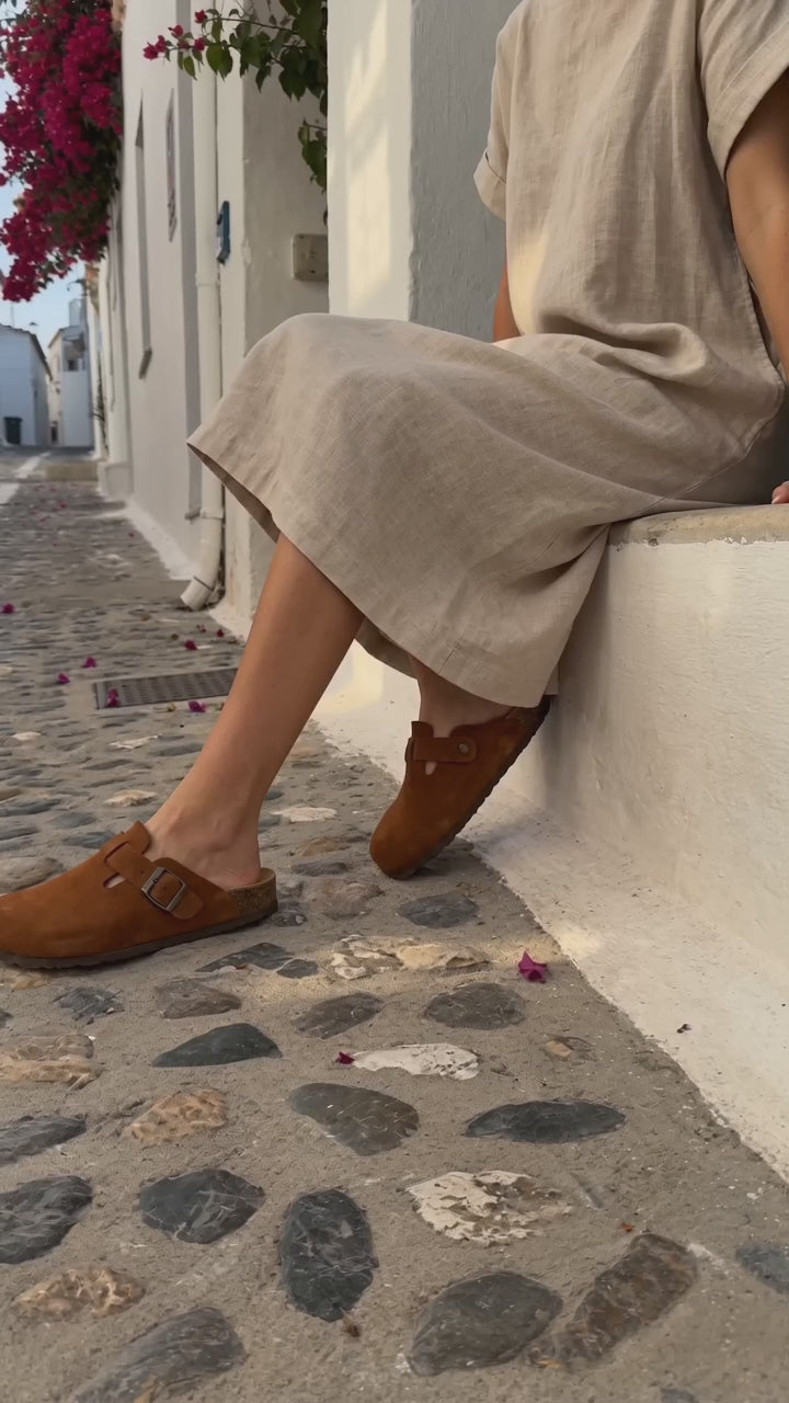 Ortopedik Kapalı Terlik – Hakiki Süet Deri Mantar Taban, Unisex | Taba